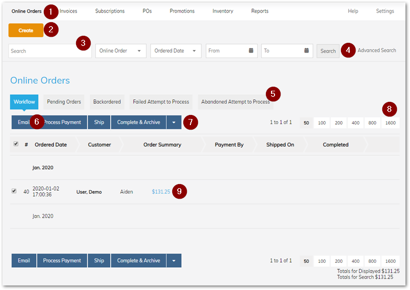 The Order Management screen